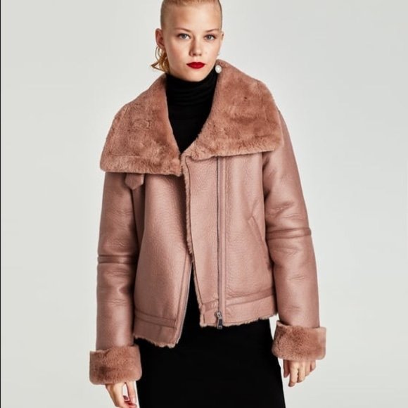 zara faux shearling bomber